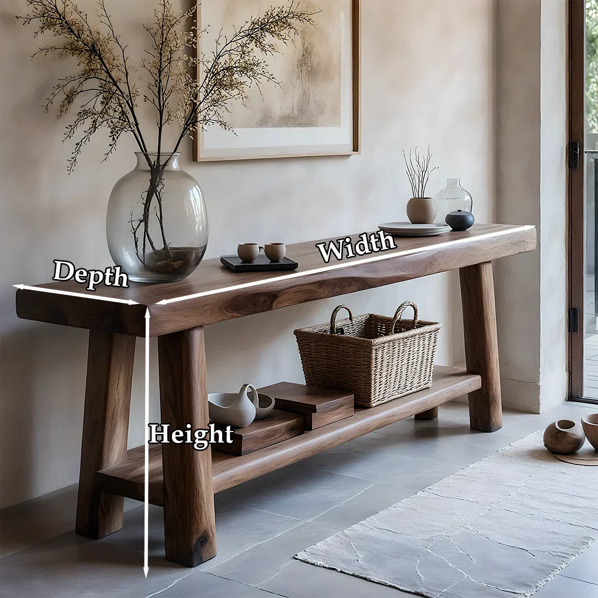 Solid Wood Console Table with Lower Shelf – Modern Natural Craft - Rustirawood