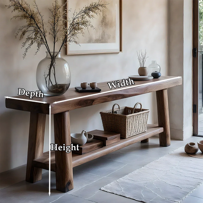 Solid Wood Console Table with Lower Shelf – Modern Natural Craft - Rustirawood