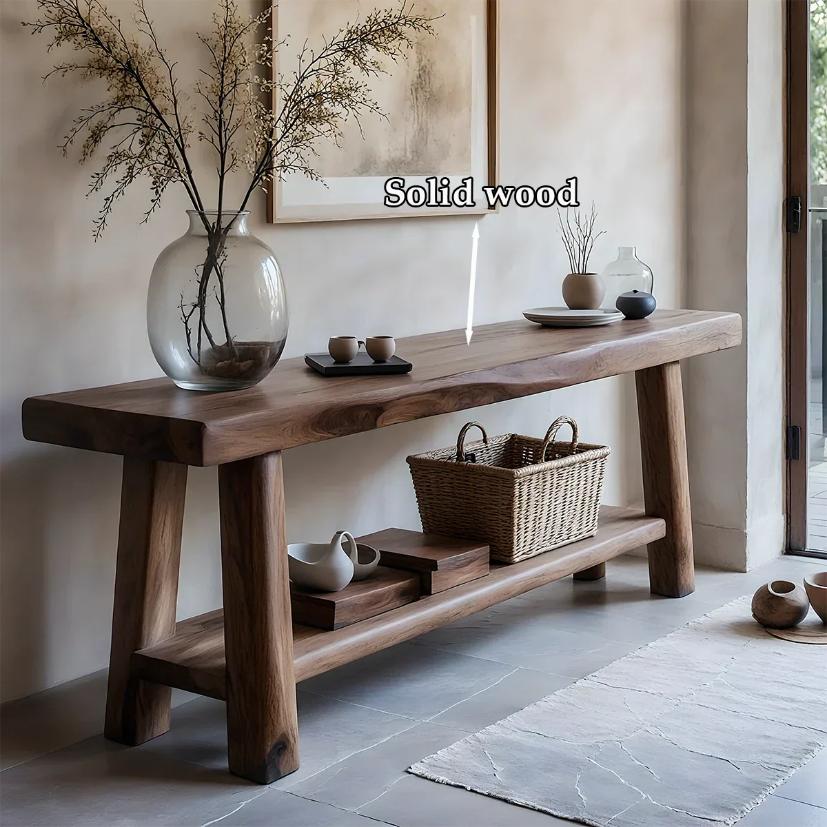 Solid Wood Console Table with Lower Shelf – Modern Natural Craft - Rustirawood