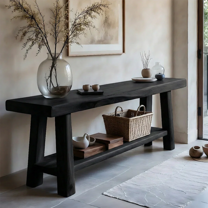 Solid Wood Console Table with Lower Shelf – Modern Natural Craft - Rustirawood