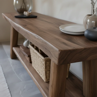 Solid Wood Console Table with Lower Shelf – Modern Natural Craft - Rustirawood