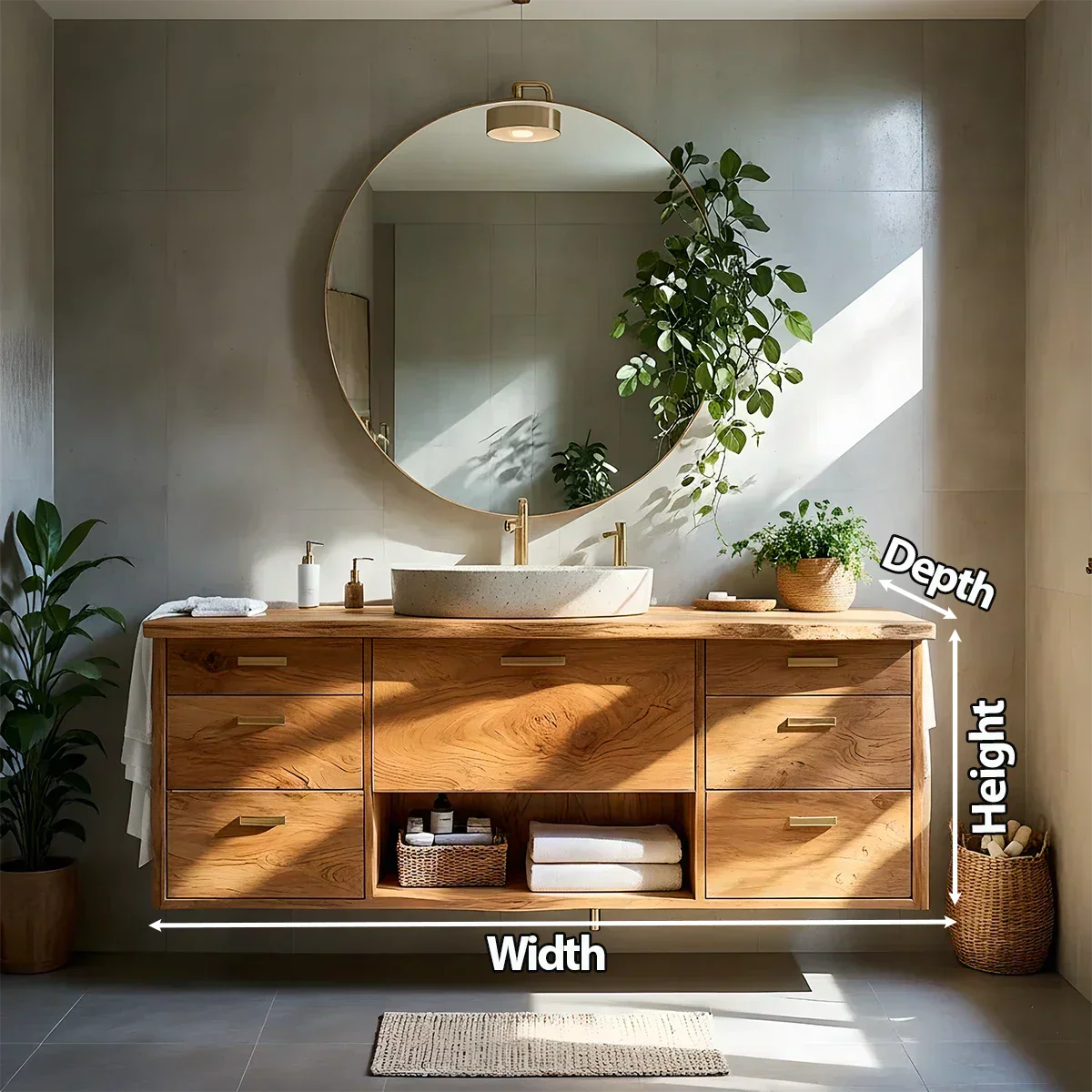Solid Wood Double Floating Vanity with Stone Basin - Rustirawood