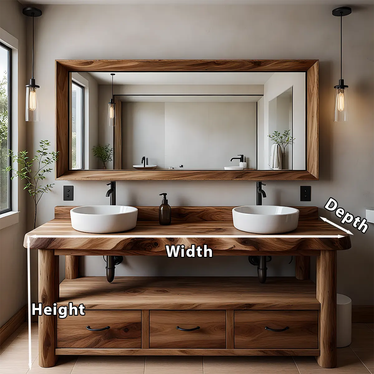 Solid Wood Double Sink Rustic Bathroom Vanity With Live Edge - Rustira