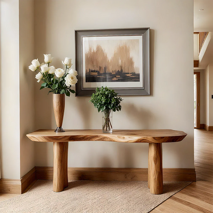 Solid Wood Entry Console Table with Rounded Log Legs - Rustirawood