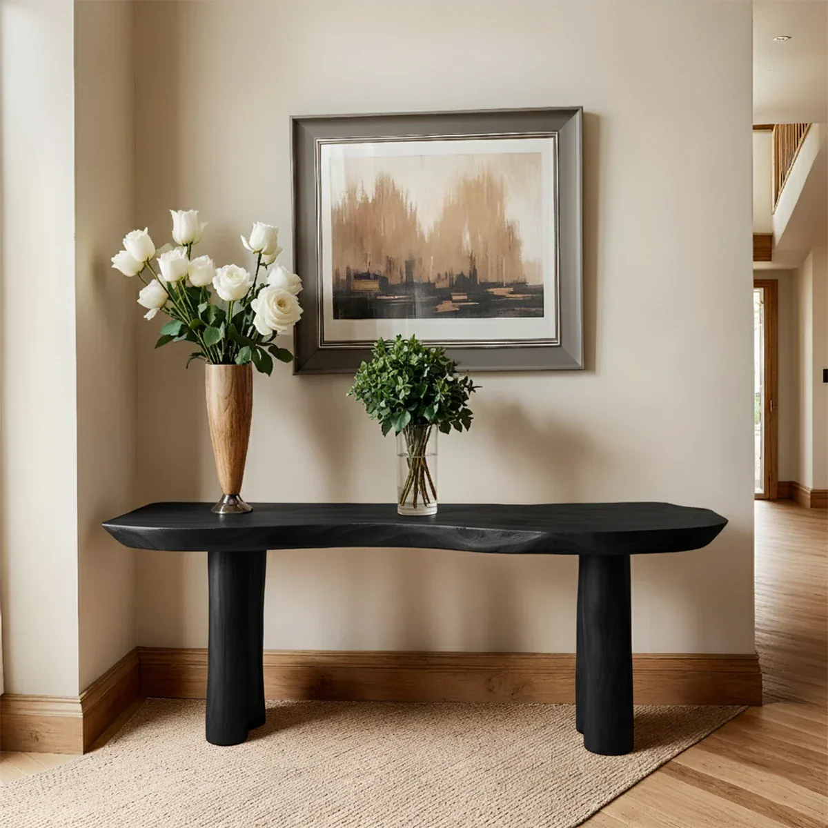 Solid Wood Entry Console Table with Rounded Log Legs - Rustirawood