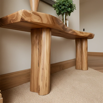 Solid Wood Entry Console Table with Rounded Log Legs - Rustirawood