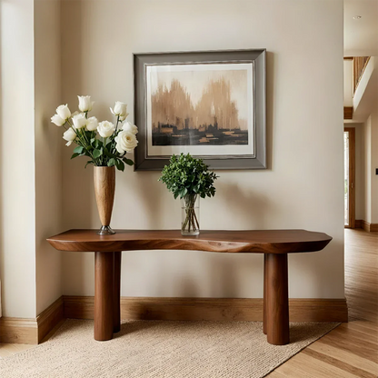 Solid Wood Entry Console Table with Rounded Log Legs - Rustirawood