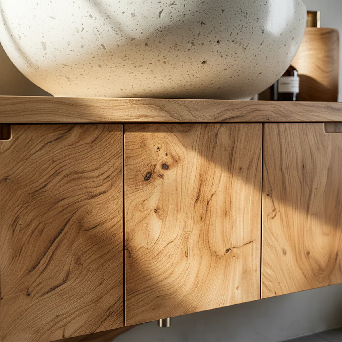 Solid Wood Floating Vanity with Stone Basin - Rustira