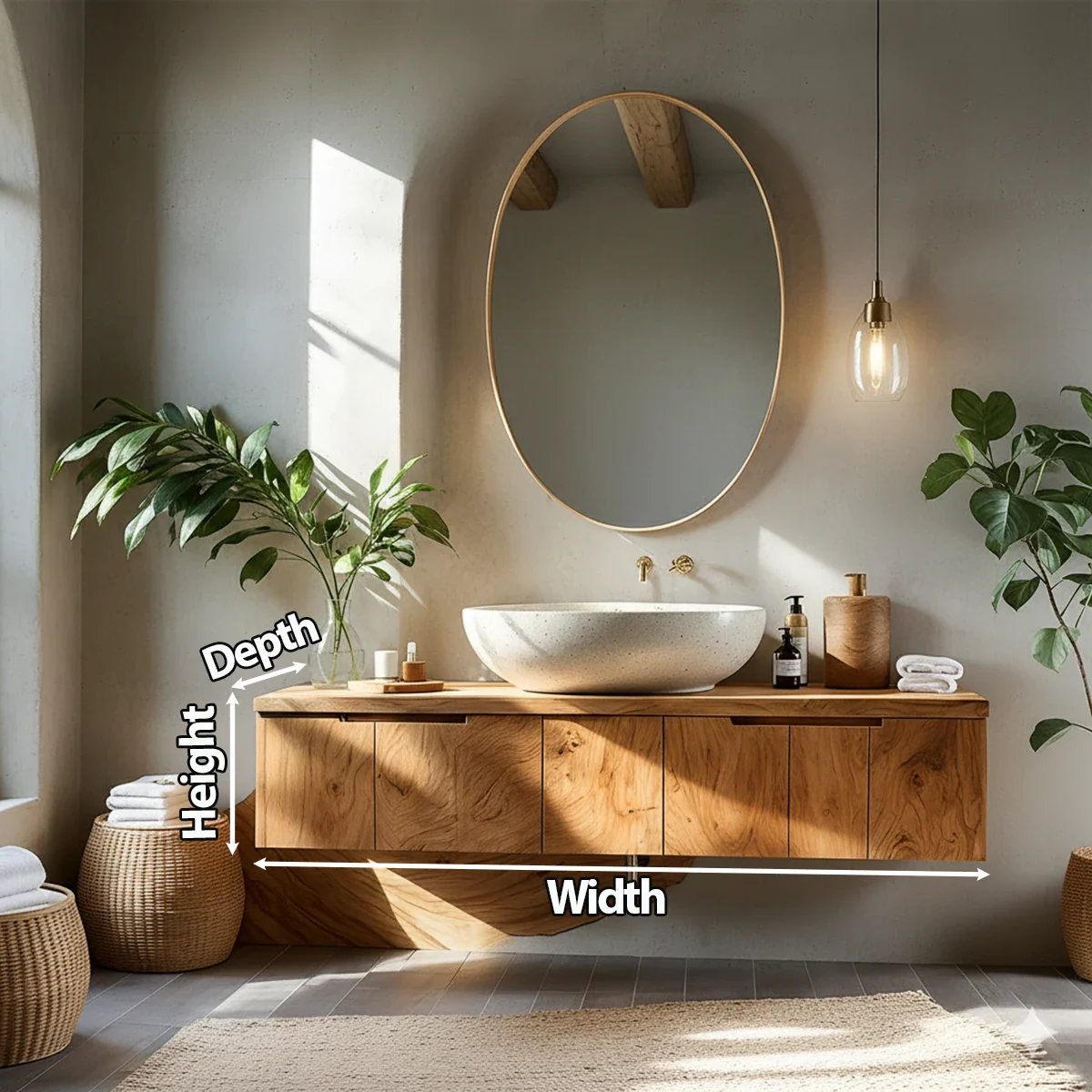 Solid Wood Floating Vanity with Stone Basin - Rustira