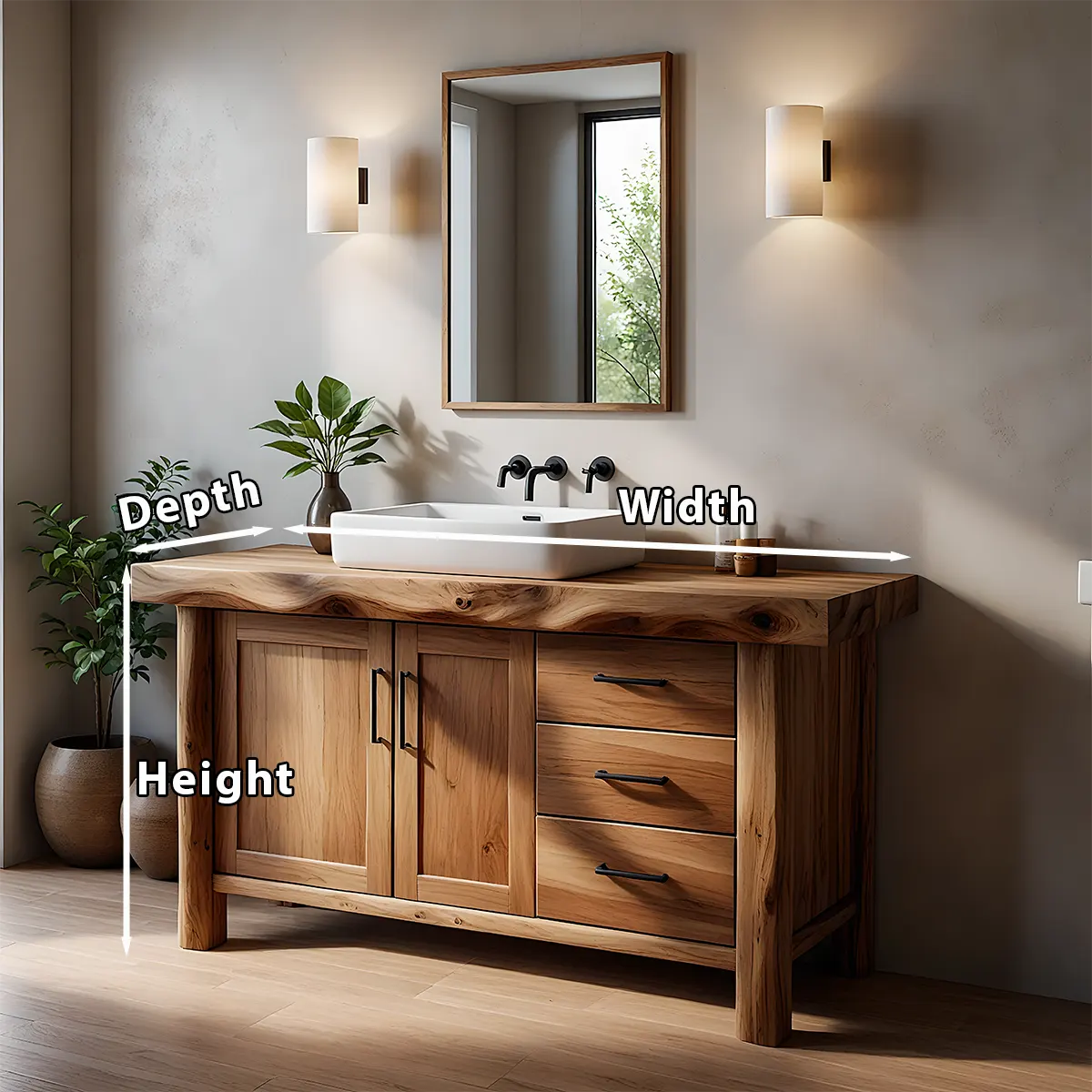Solid Wood Live Edge Bathroom Vanity with Cabinet & Drawers - Rustira
