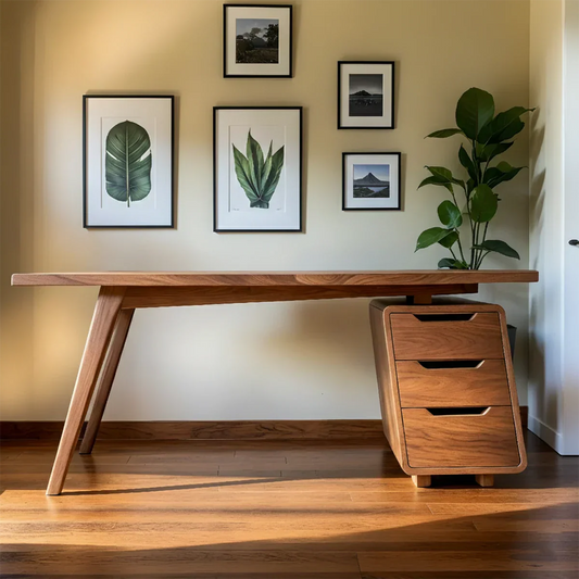 Solid Wood Modern Desk with Integrated Drawer Unit - Rustirawood