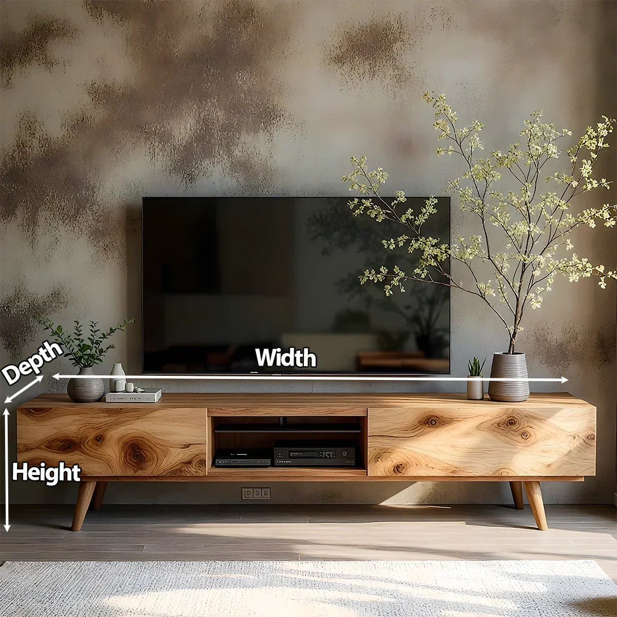 Solid Wood Modern TV Stand – Natural Finish Media Console - Rustirawood