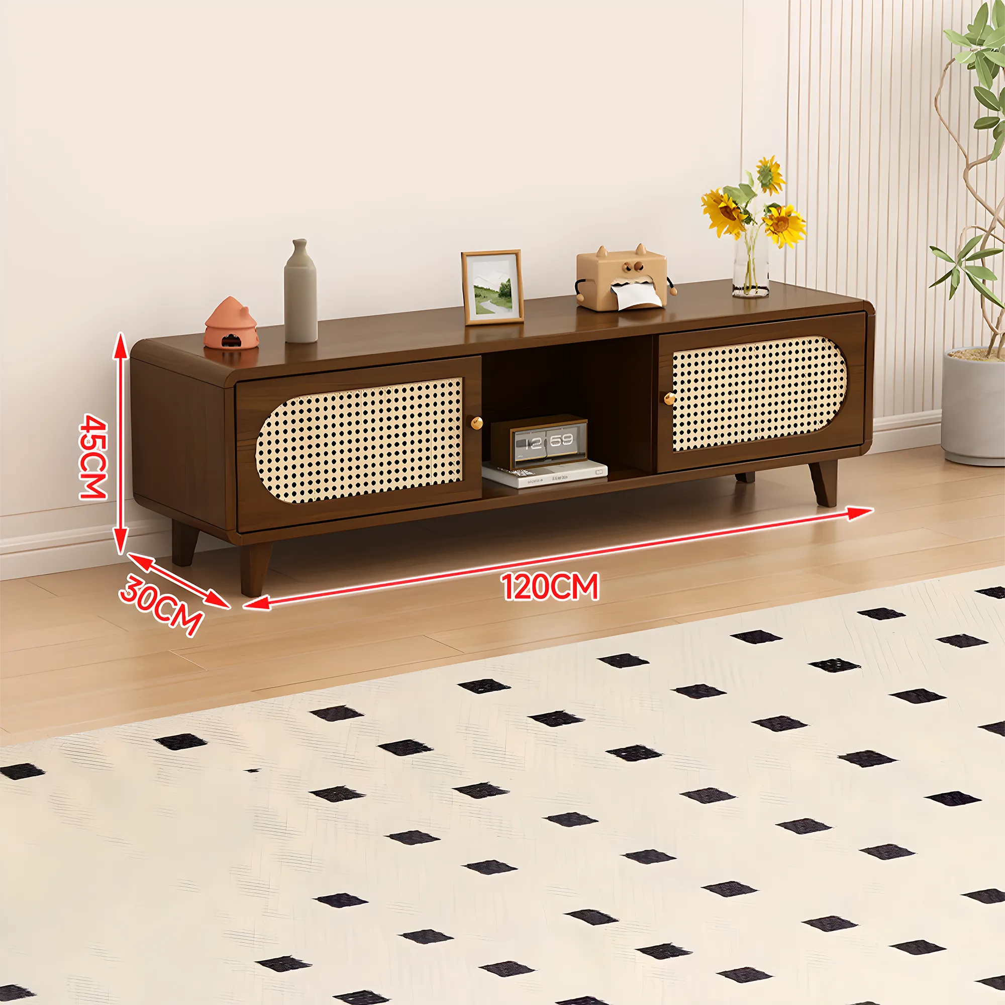 Solid Wood & Rattan TV Stand and Coffee Table Set – Modern Look 