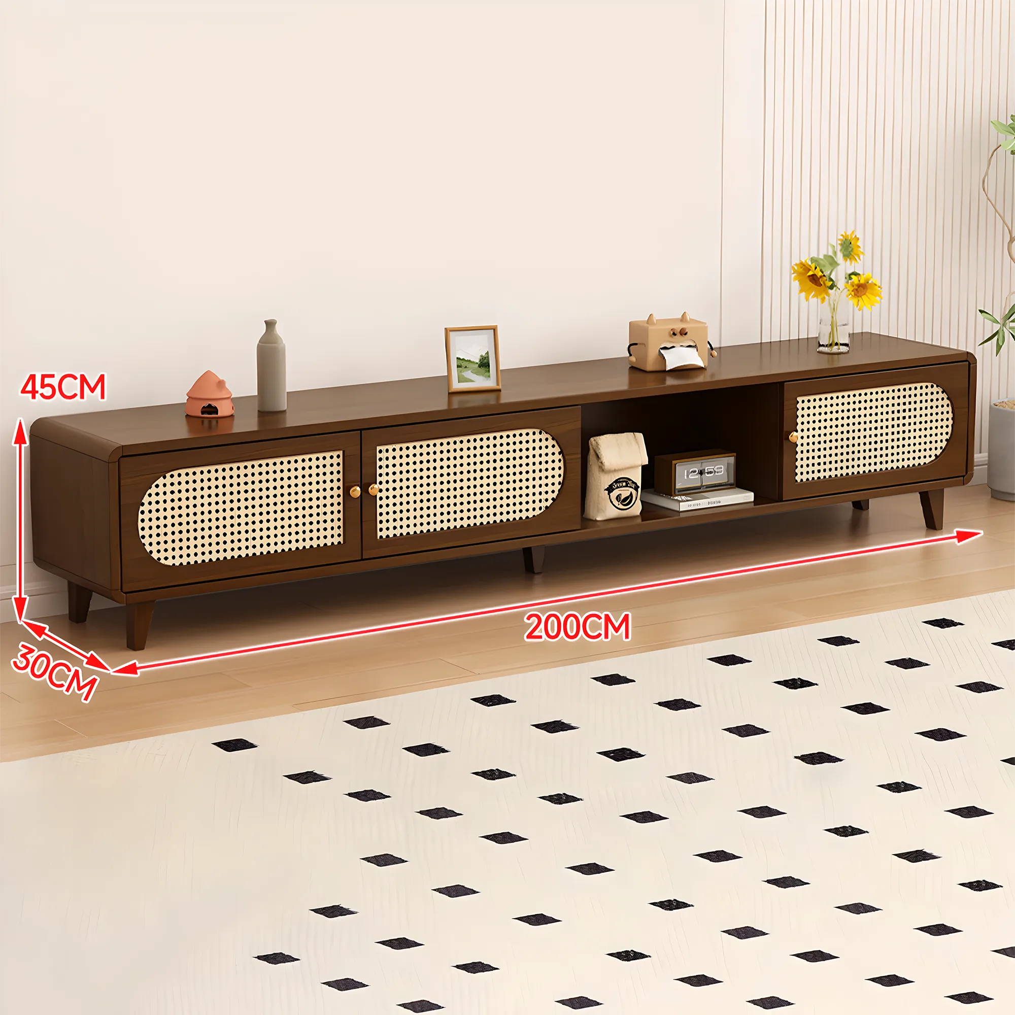 Solid Wood & Rattan TV Stand and Coffee Table Set – Modern Look 