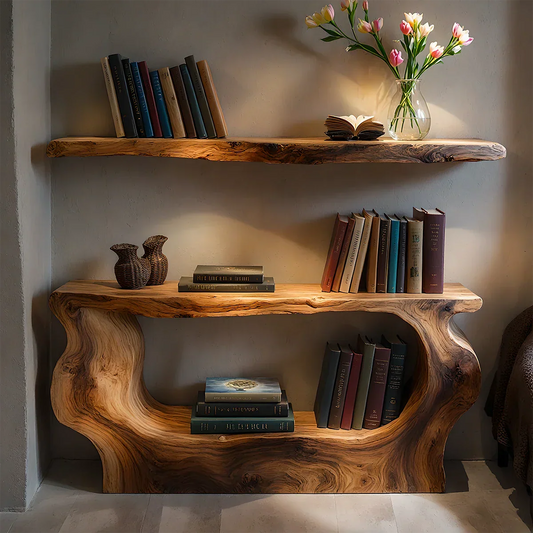 Solid Wood Sculptural Nightstand – Live-Edge Form - Rustirawood