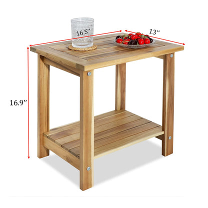Solid Wood Side Table with Shelf – Natural Finish Accent Table 