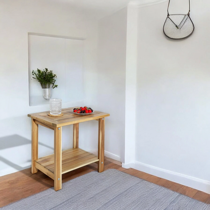 Solid Wood Side Table with Shelf – Natural Finish Accent Table 