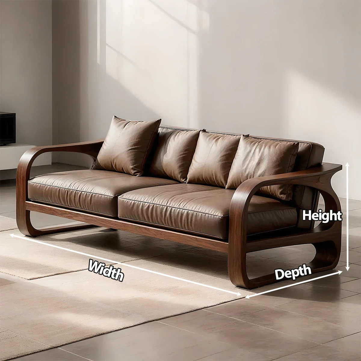 Solid Wood Sofa – Modern Leather Elegance - Rustirawood