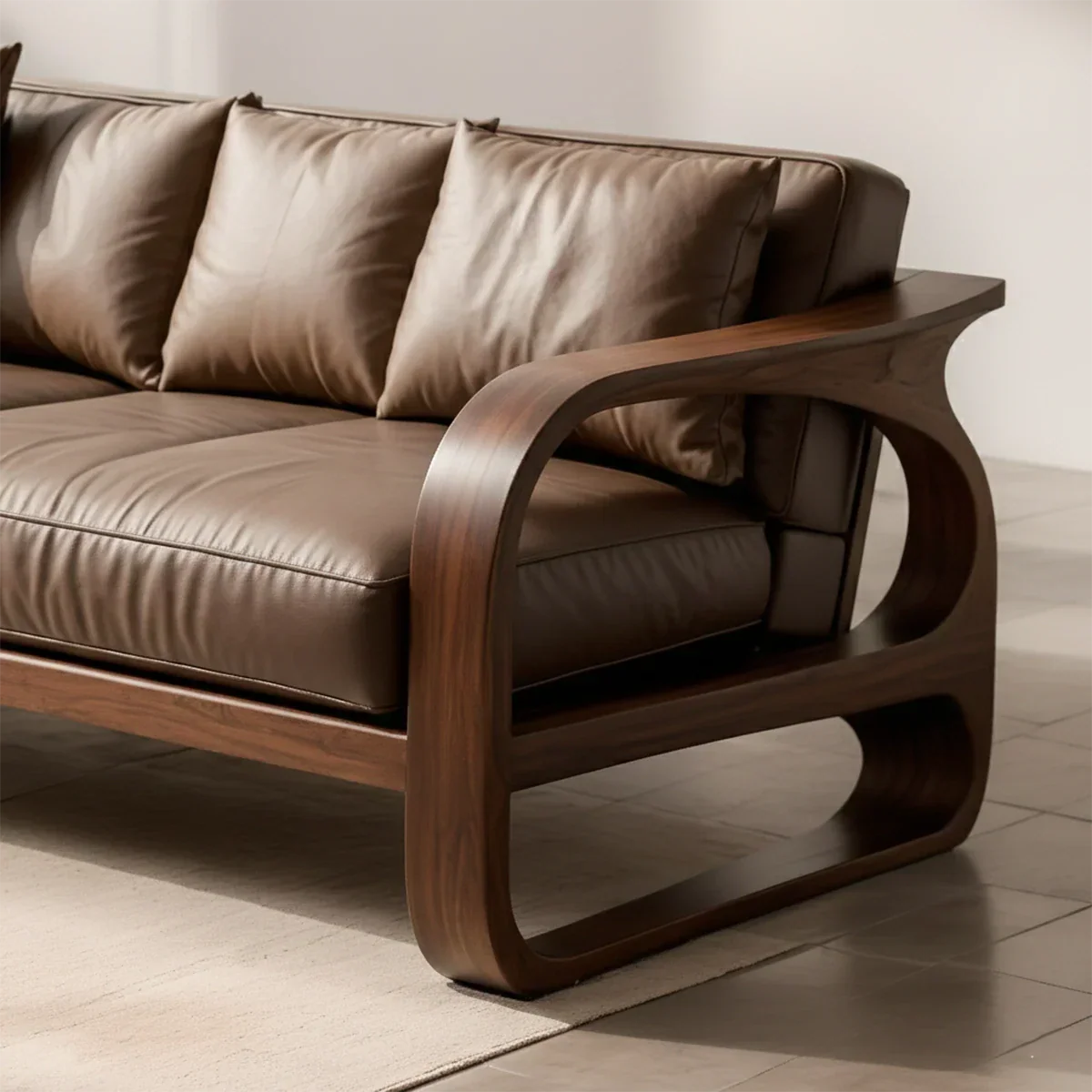 Solid Wood Sofa – Modern Leather Elegance - Rustirawood