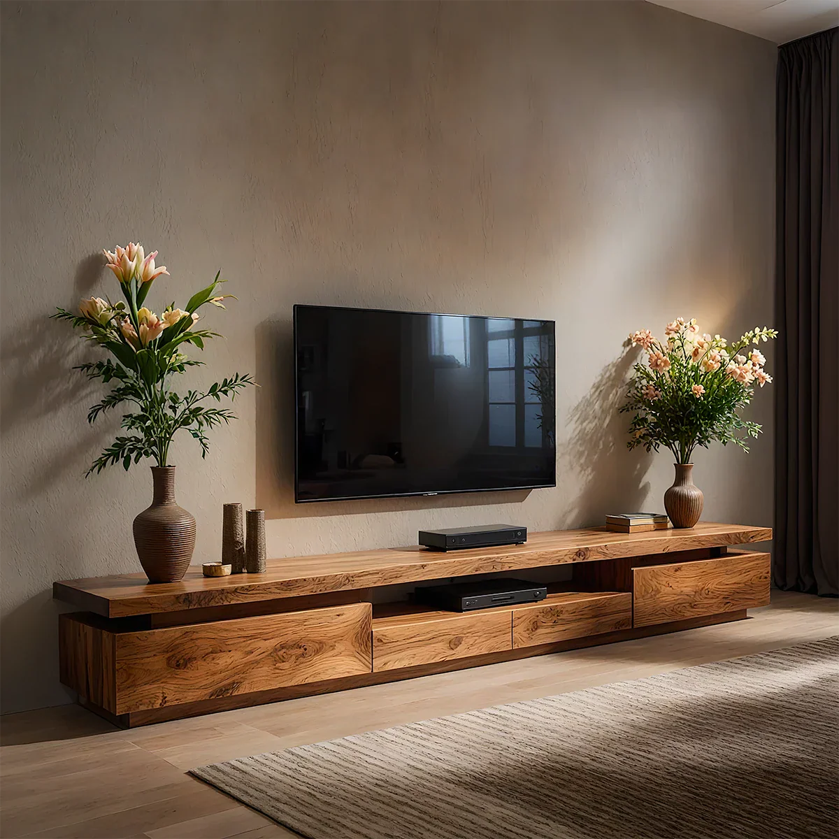 Solid Wood TV Stand – Modern Architectural Linear Design - Rustirawood