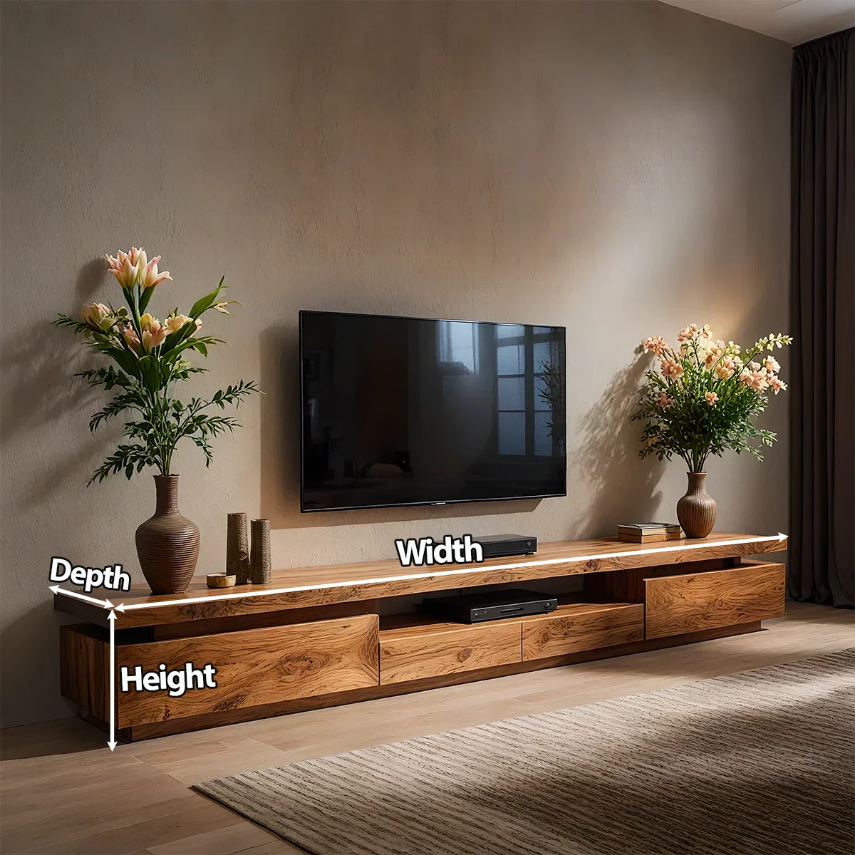 Solid Wood TV Stand – Modern Architectural Linear Design - Rustirawood