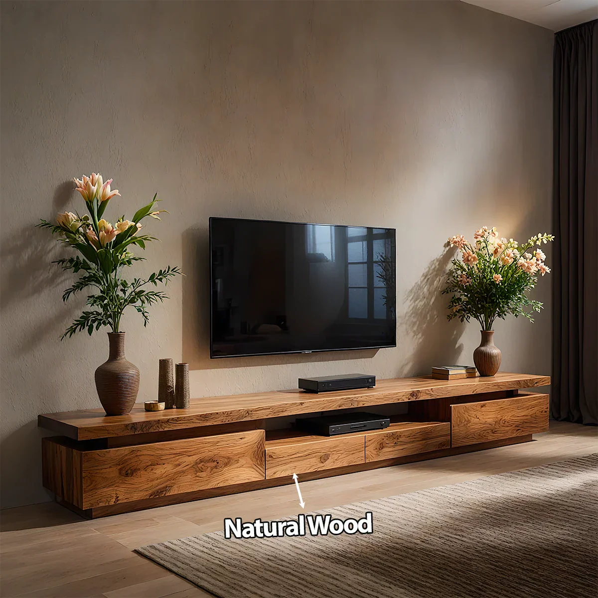 Solid Wood TV Stand – Modern Architectural Linear Design - Rustirawood