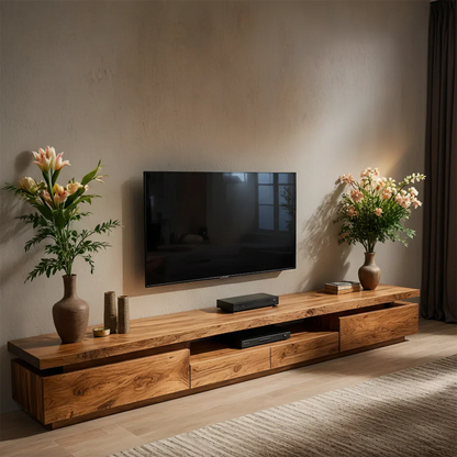 Solid Wood TV Stand – Modern Architectural Linear Design - Rustirawood
