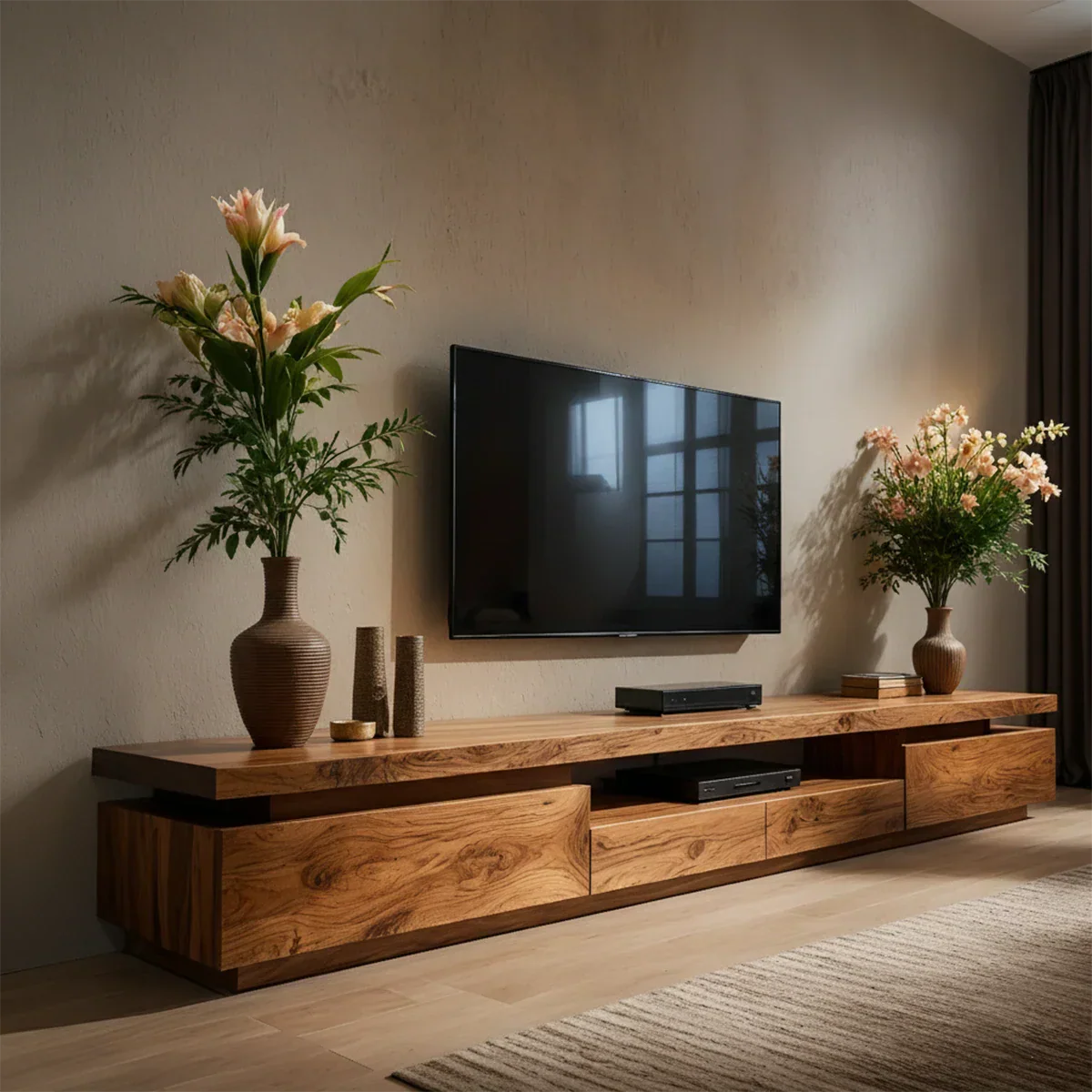 Solid Wood TV Stand – Modern Architectural Linear Design - Rustirawood