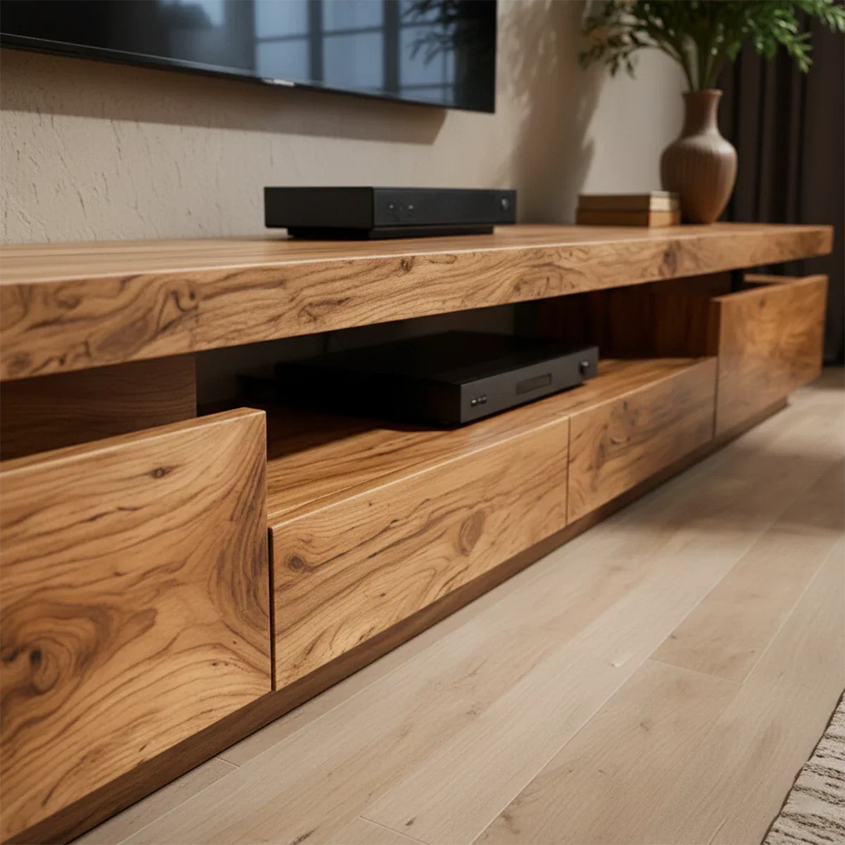 Solid Wood TV Stand – Modern Architectural Linear Design - Rustirawood
