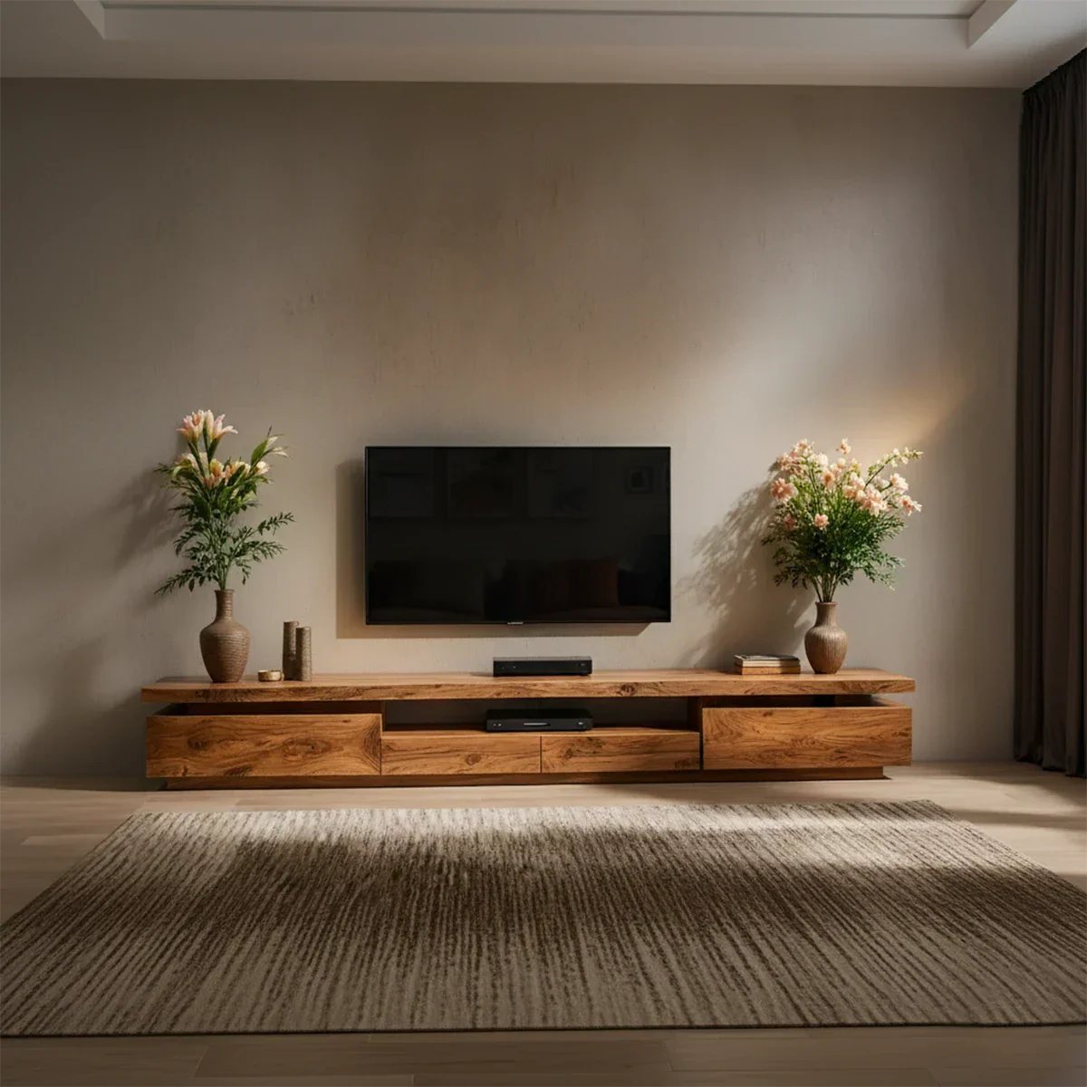 Solid Wood TV Stand – Modern Architectural Linear Design - Rustirawood