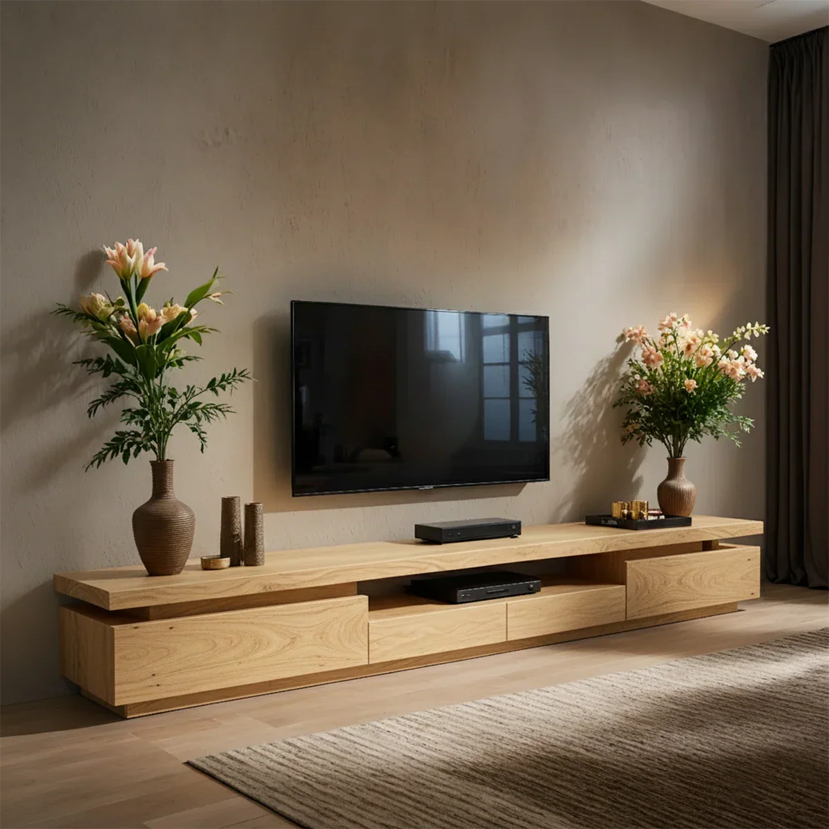 Solid Wood TV Stand – Modern Architectural Linear Design - Rustirawood