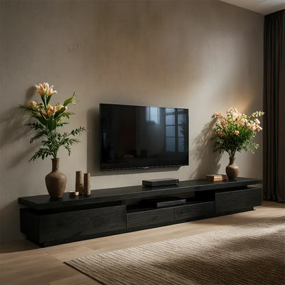 Solid Wood TV Stand – Modern Architectural Linear Design - Rustirawood