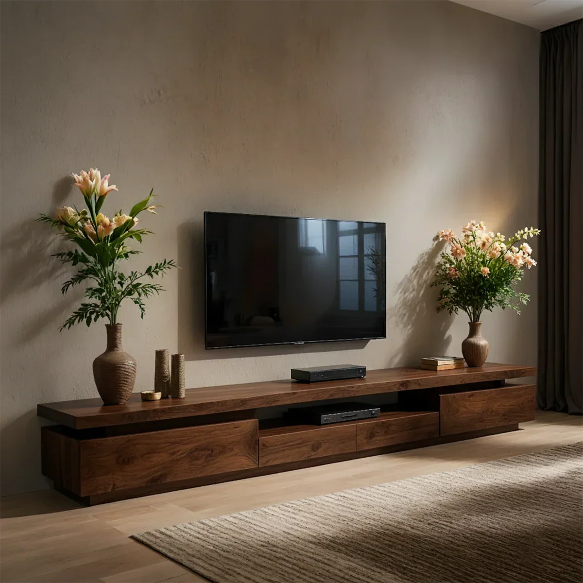 Solid Wood TV Stand – Modern Architectural Linear Design - Rustirawood