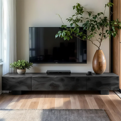 Solid Wood TV Stand – Natural Finish Wabi Sabi Media Console with Deep Grain Texture - Rustirawood