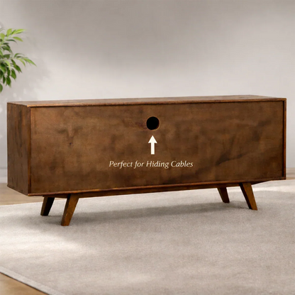 Solid Wood TV Stand – Natural Finish Wabi Sabi Media Console with Deep Grain Texture - Rustirawood