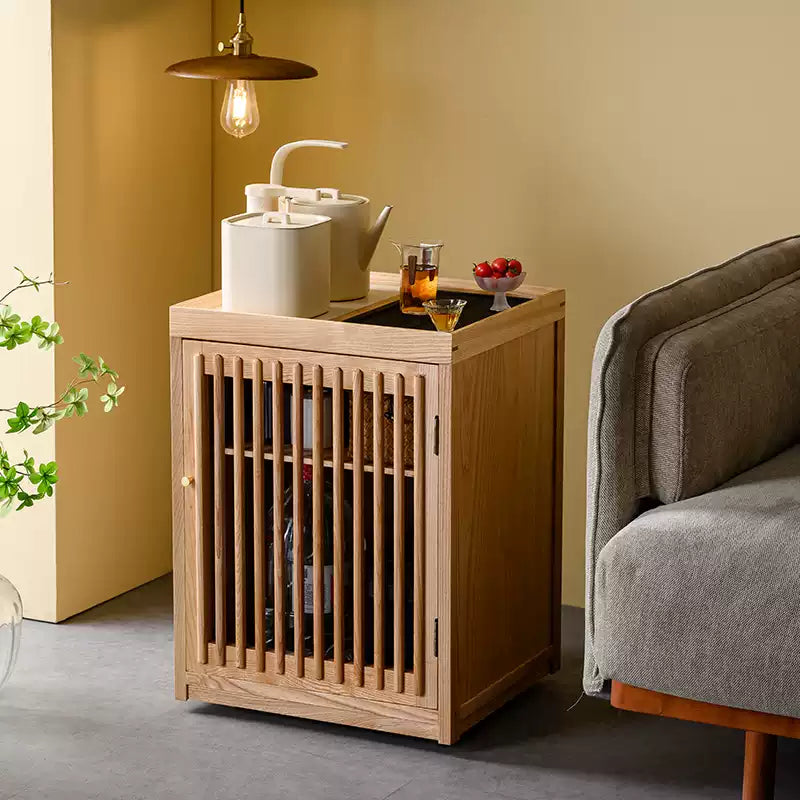 Solid Wood Tea Cabinet – Minimalist Vertical Slat Design - Rustira