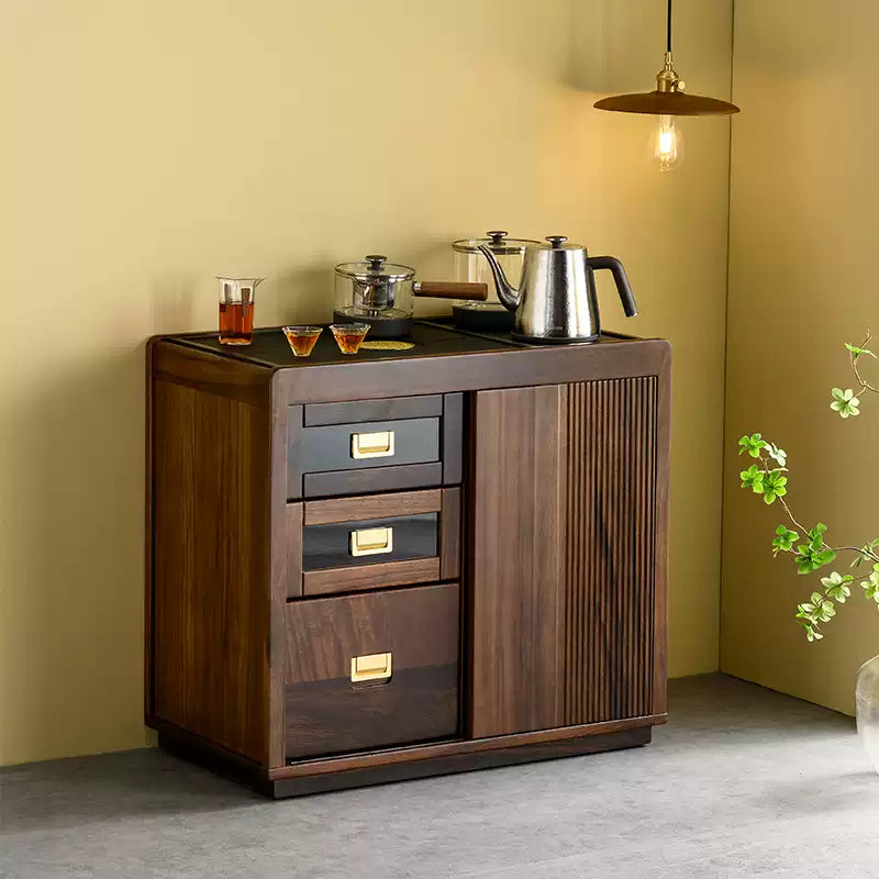Solid Wood Tea Cabinet – Walnut Storage with Drawers - Rustira