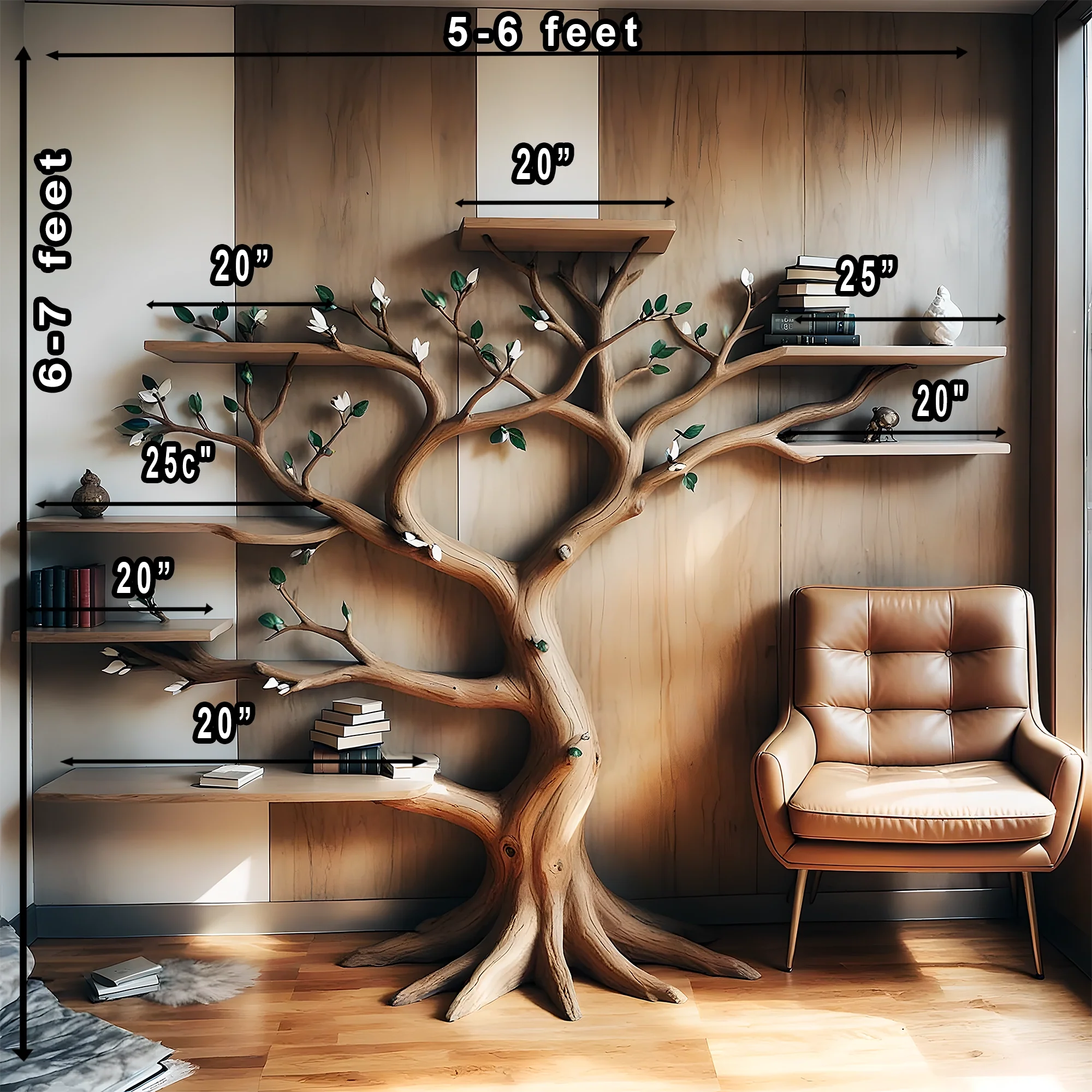 Solid Wood Tree Bookshelf – Nature-Inspired Handcrafted Design 
