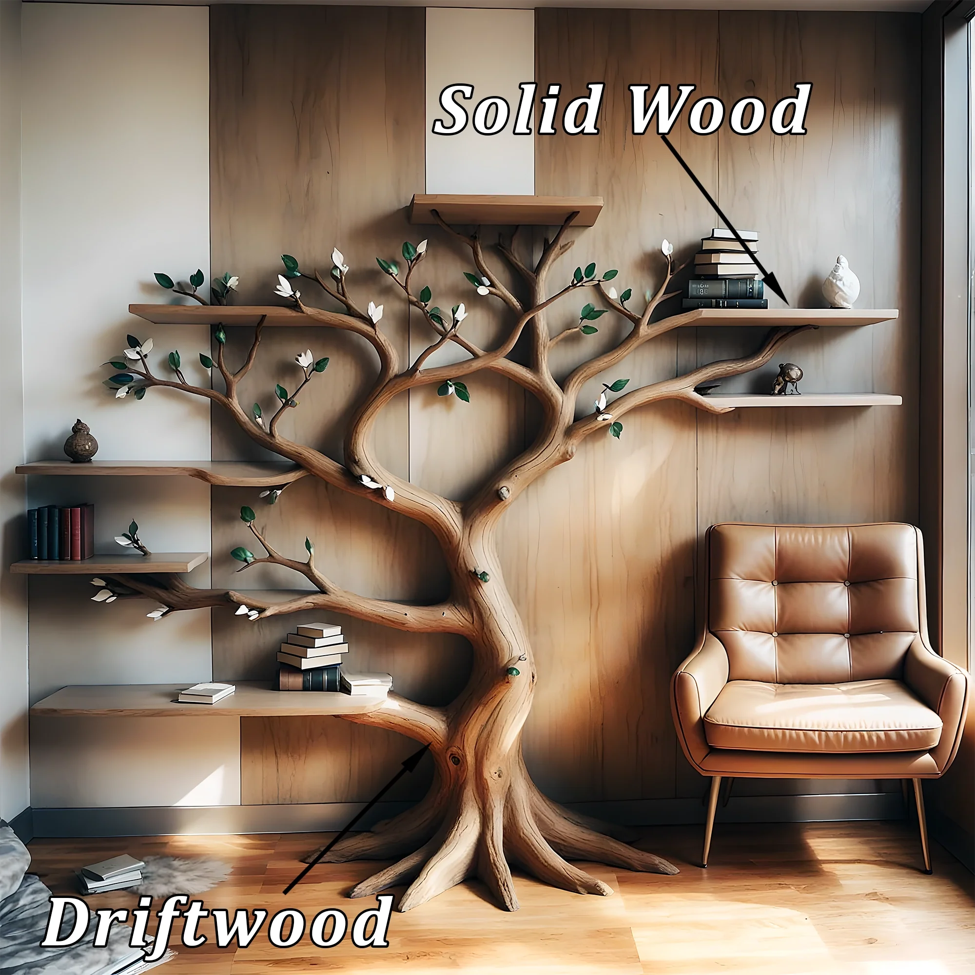 Solid Wood Tree Bookshelf – Nature-Inspired Handcrafted Design 