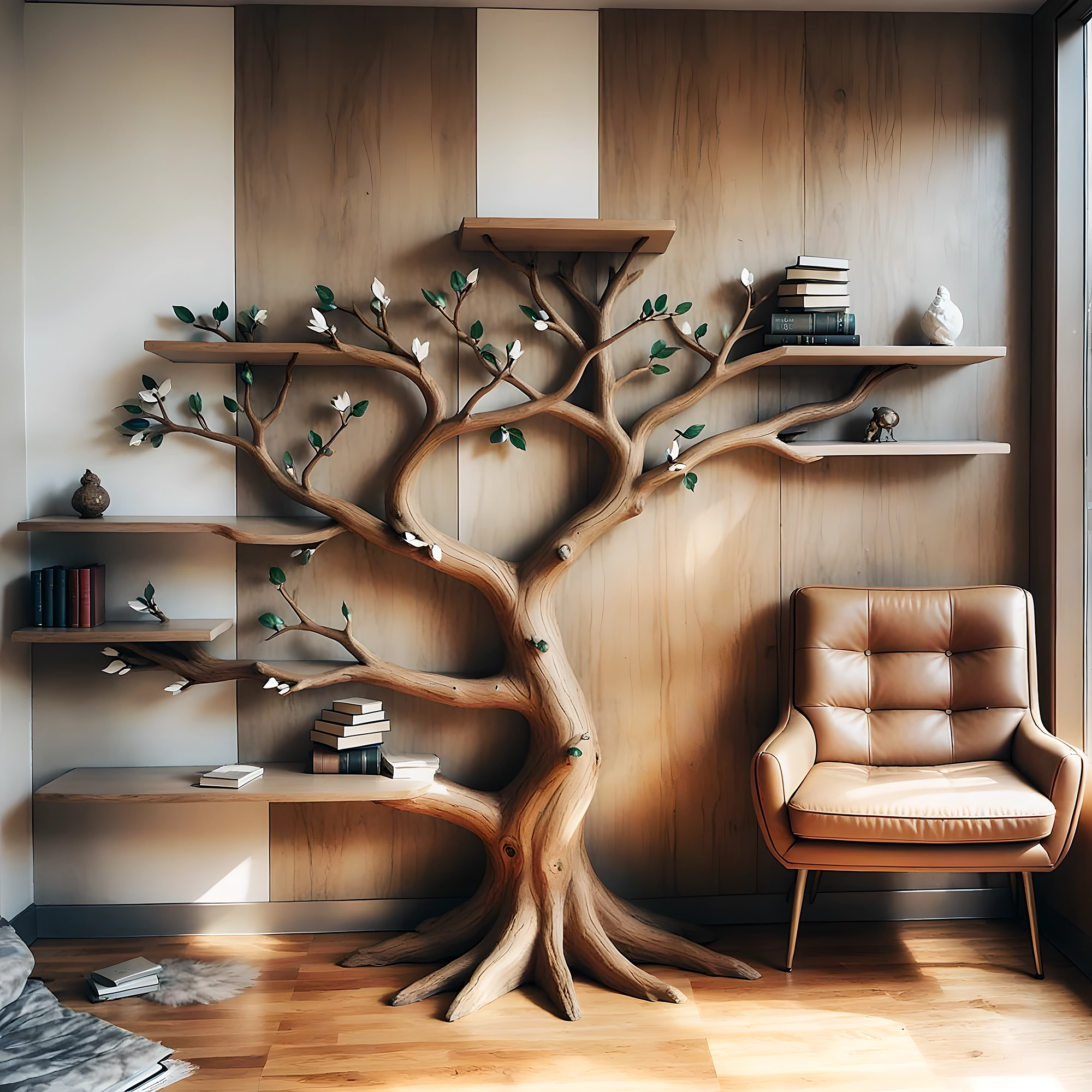 Solid Wood Tree Bookshelf – Nature-Inspired Handcrafted Design 