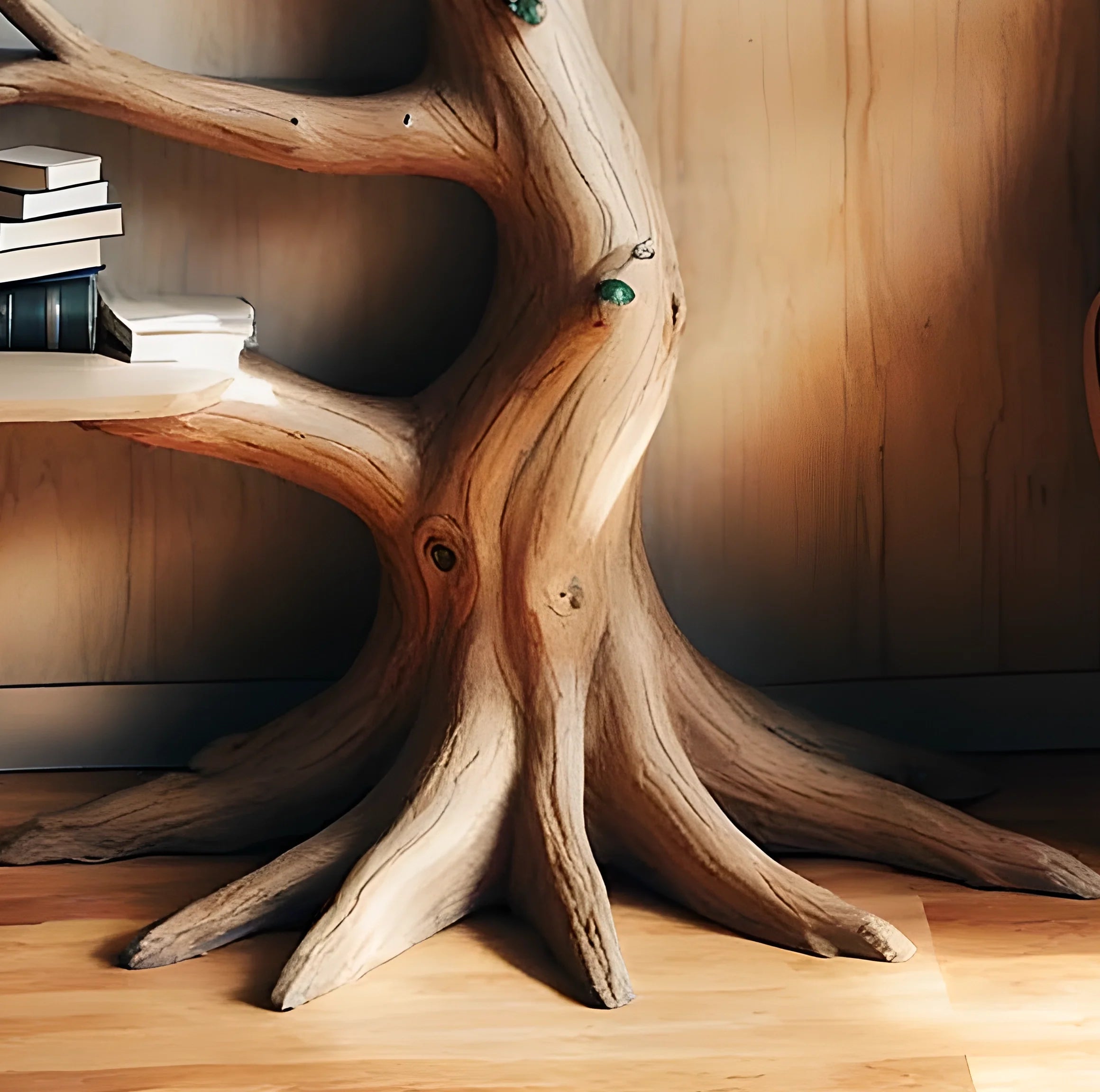 Solid Wood Tree Bookshelf – Nature-Inspired Handcrafted Design 