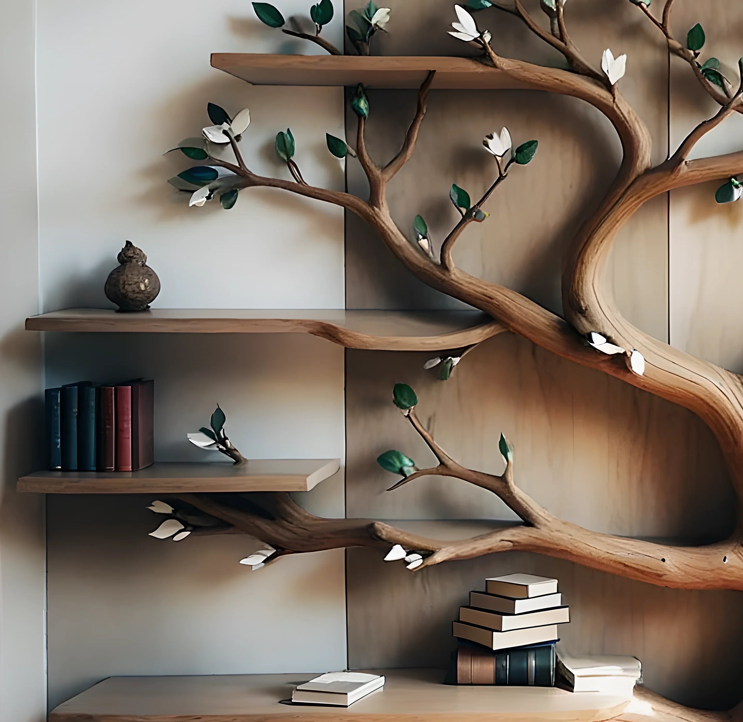 Solid Wood Tree Bookshelf – Nature-Inspired Handcrafted Design 