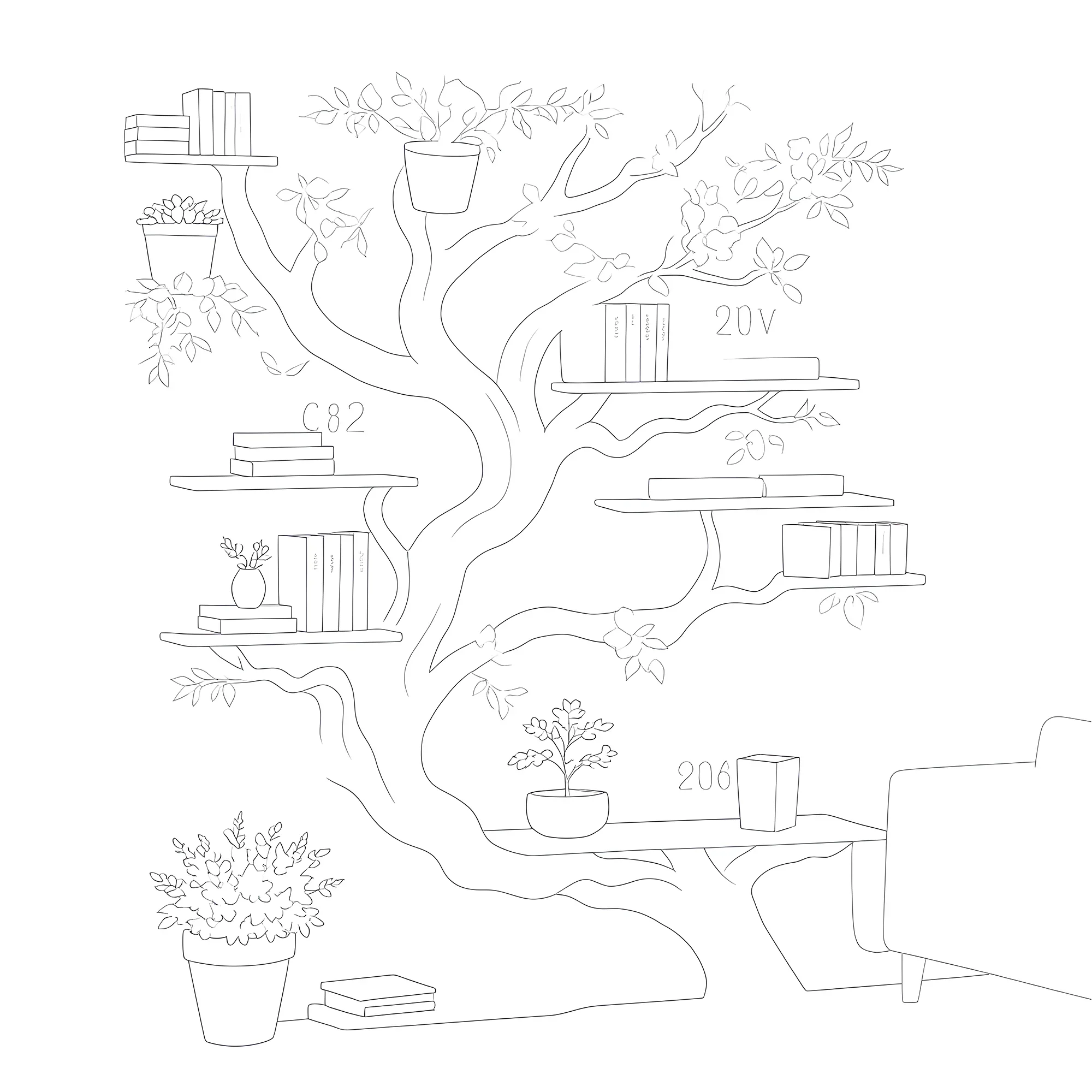 Solid Wood Tree Bookshelf – Nature Theme Decor for Living Room or Nursery 