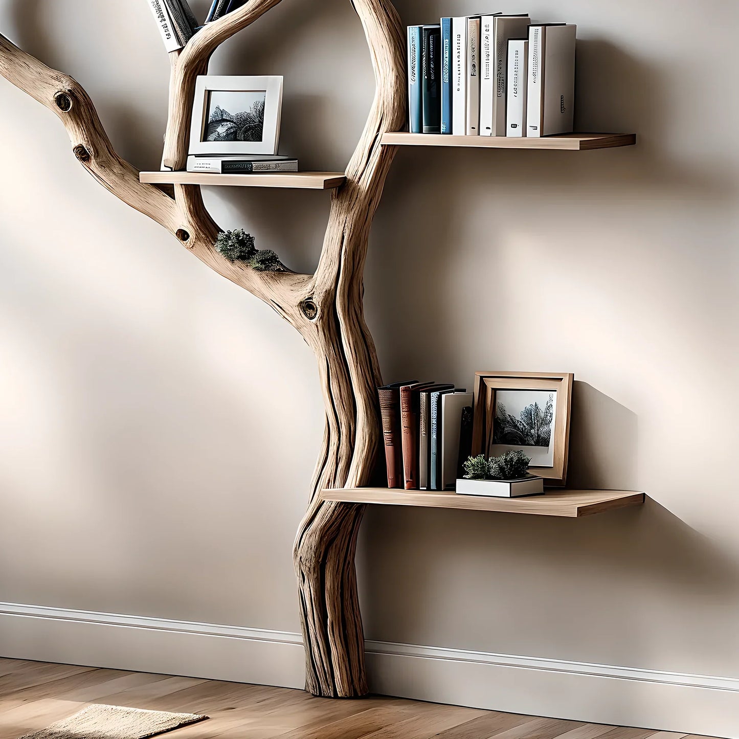 Solid wooden bookshelf, decorative floating shelf 