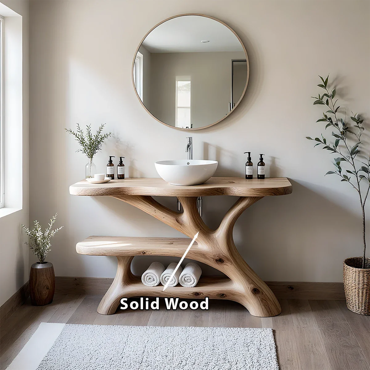 Tree Branch Solid Wood Vanity with Sculptural Base - Rustira