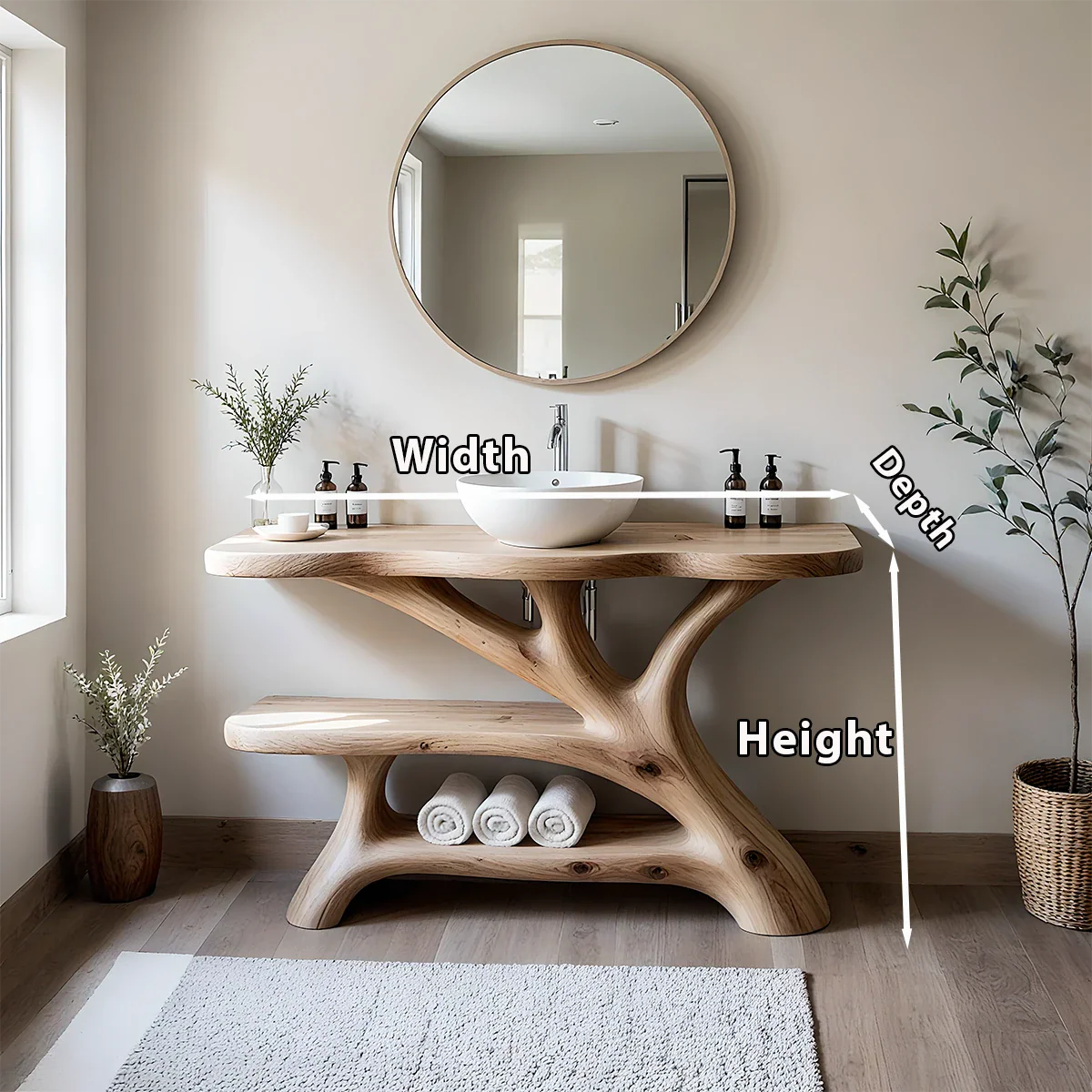 Tree Branch Solid Wood Vanity with Sculptural Base - Rustira