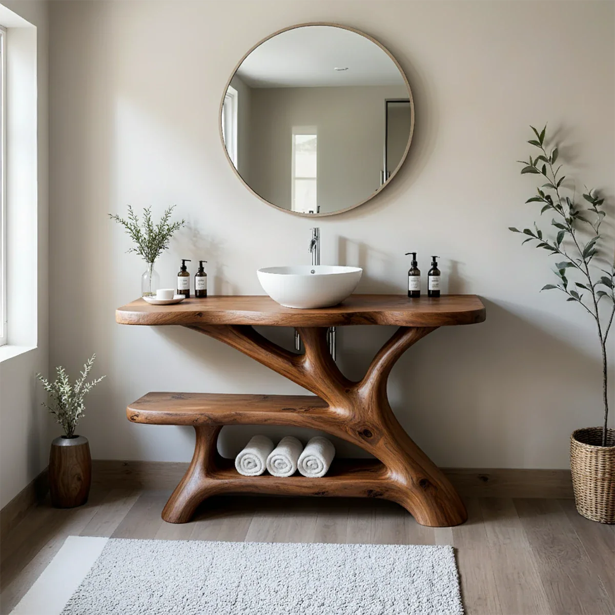 Tree Branch Solid Wood Vanity with Sculptural Base - Rustira