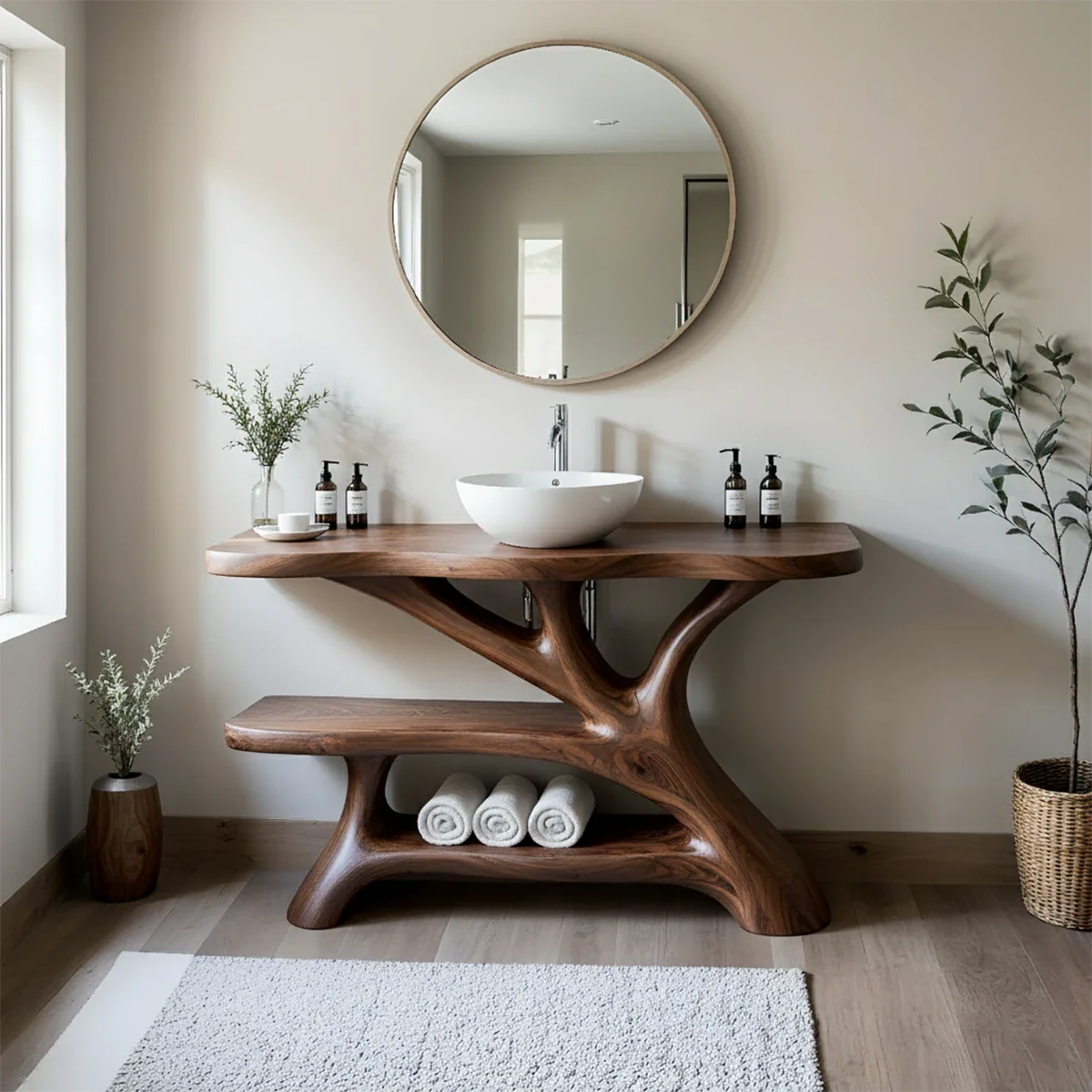 Tree Branch Solid Wood Vanity with Sculptural Base - Rustira
