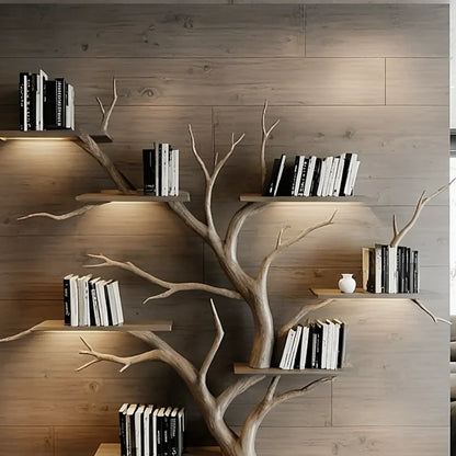 Tree Decorative Bookshelf Carved Embossed Wall Mounted Bookshelf Solid Wood Driftwood Branch Wall Shelf Art Christmas gift 