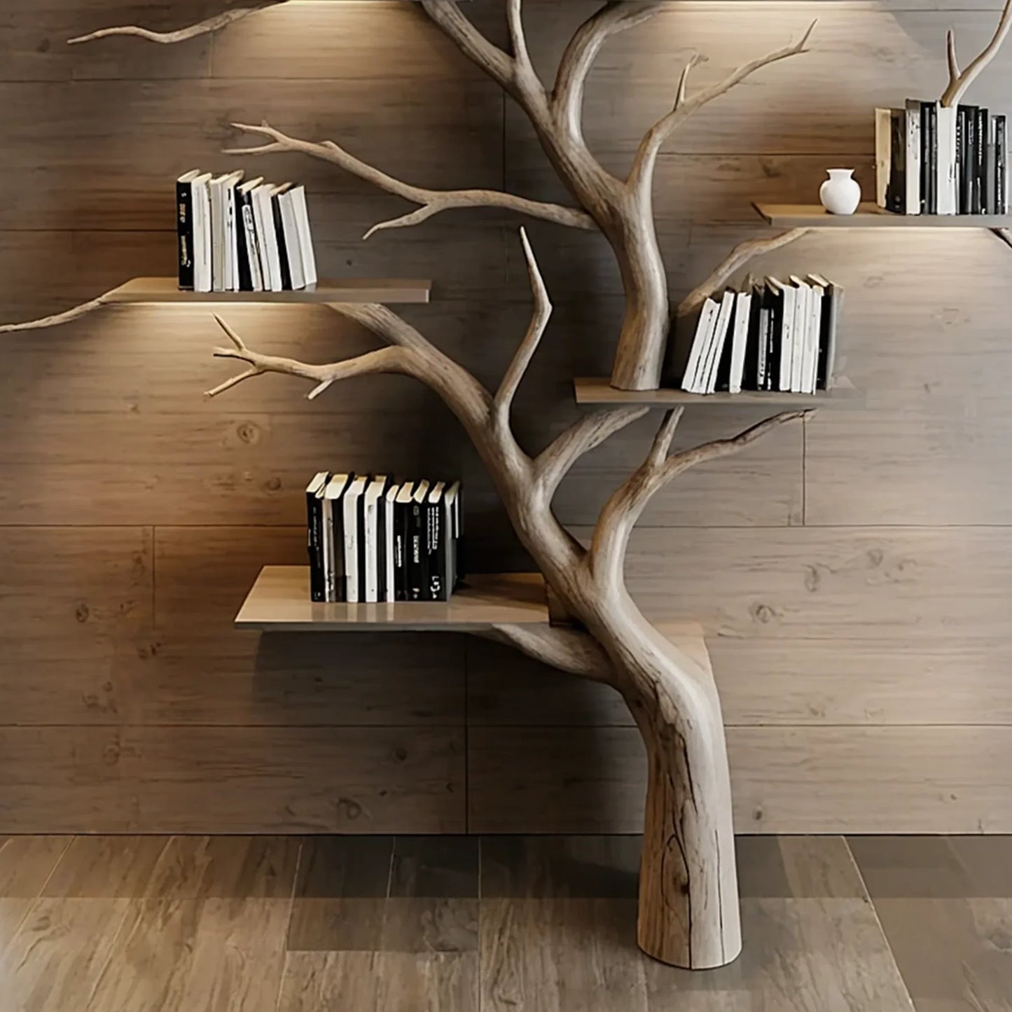 Tree Decorative Bookshelf Carved Embossed Wall Mounted Bookshelf Solid Wood Driftwood Branch Wall Shelf Art Christmas gift 